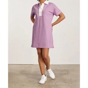 New Everlane Organic Cotton Polo Short Sleeve Dress Mauve White Collar Medium